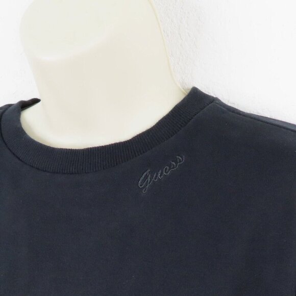 GUESS Womens Small Solid Black Embroidered Logo Collar Long Sleeve Sweatshirt - Picture 4 of 10